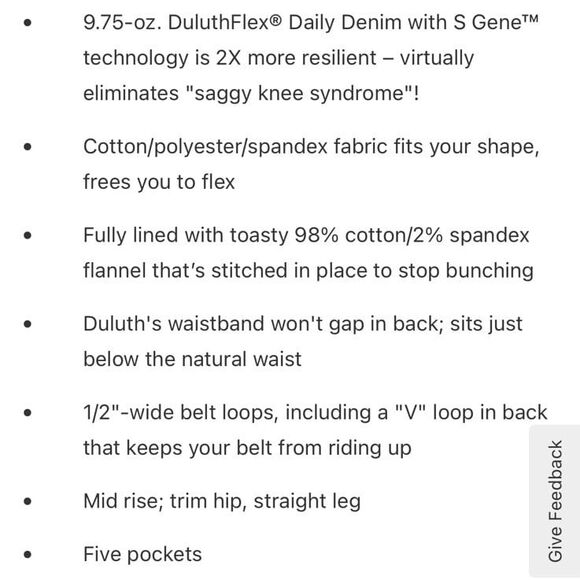 Duluth Trading Co Daily Denim Flannel Lined Straight Leg Jeans - Picture 5 of 11